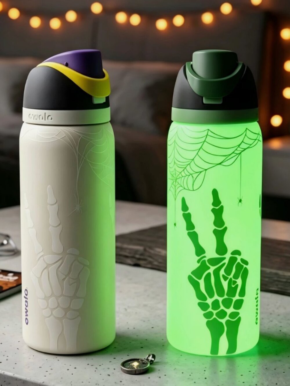 Owala FreeSip 32oz Glow In The Dark Halloween Skeleton Web Water Bottle with Box